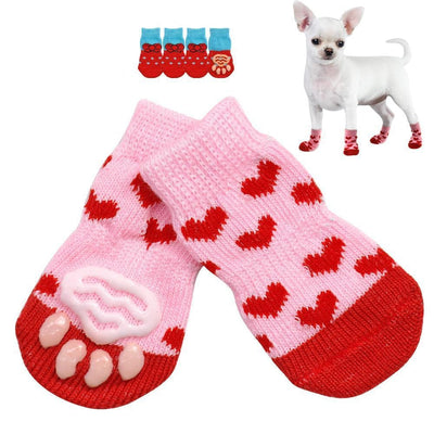 HKM-1187261 Pet Knit Cotton Skid-Proof Socks for Dogs and Cats - Warm and Stylish Footwear, Set of 4