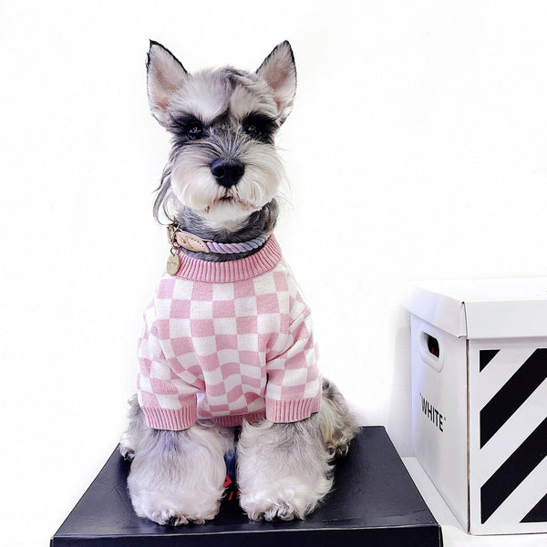 HKM-1188413 Checkerboard Wool Sweater for Dogs - Stylish and Cozy Pet Apparel