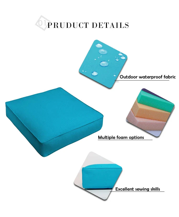 HKM-118867 Weatherproof Outdoor Lounge Chair Cushions - 2 Pack Modern Square Design in 100% Polyester