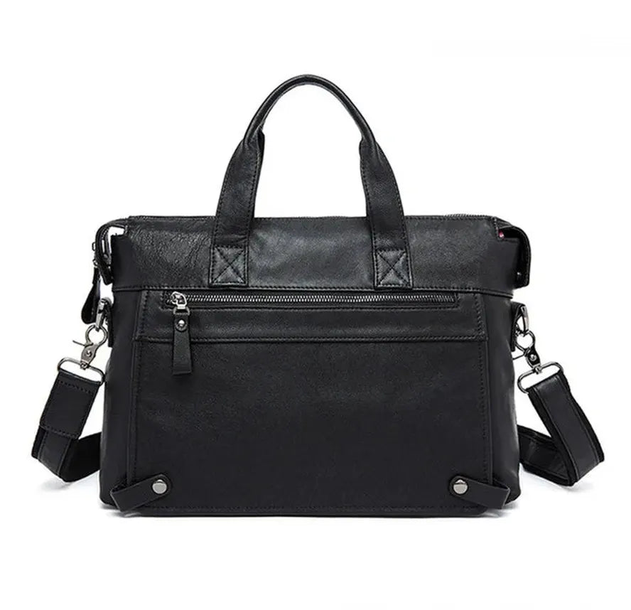 HKM-118931 Vintage Cowhide Leather Men's Shoulder Briefcase for Office Use