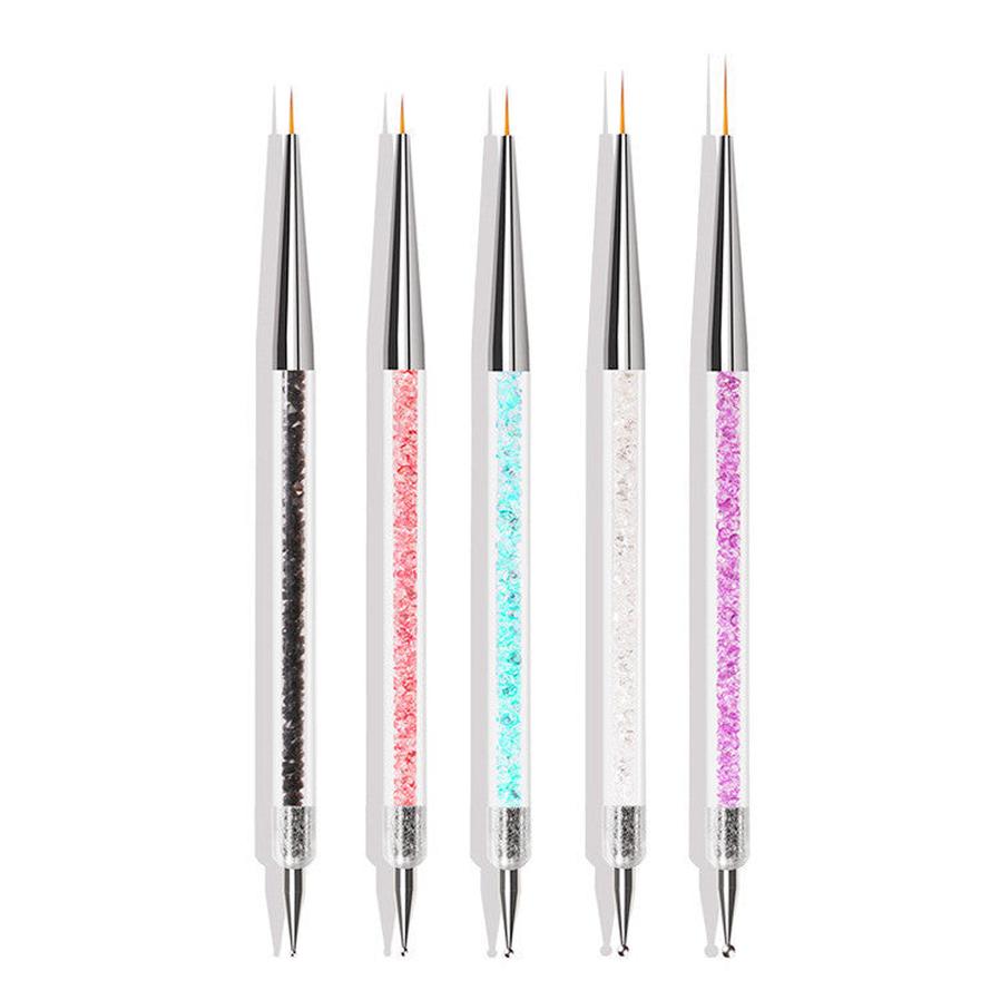 HKM-118995 5-Piece Nylon Brush Set for Nail Art - Double Head Point Drill & Line Drawing