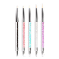 HKM-118995 5-Piece Nylon Brush Set for Nail Art - Double Head Point Drill & Line Drawing