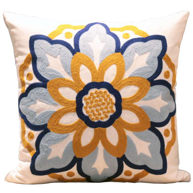 HKM-119059 Nordic Style Cotton Embroidered Flower Cushion Cover 45*45cm