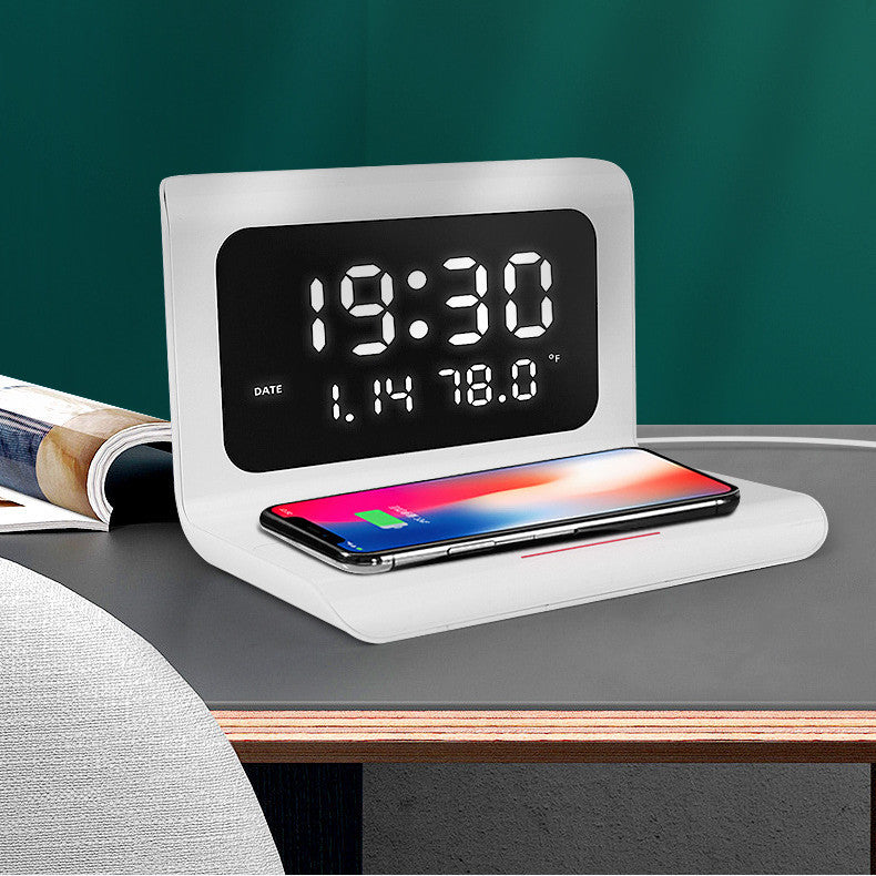 HKM-119379 Wireless Charging Alarm Clock with Perpetual Calendar and Temperature Display