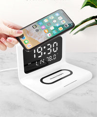 HKM-119379 Wireless Charging Alarm Clock with Perpetual Calendar and Temperature Display