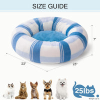 HKM-1194813 Soft Round Cat Bed for Indoor Cats - Calming Washable Pet Bed with Non-Slip Base, 23 Inch Blue Striped Design, Ideal for Small Dogs and Kittens