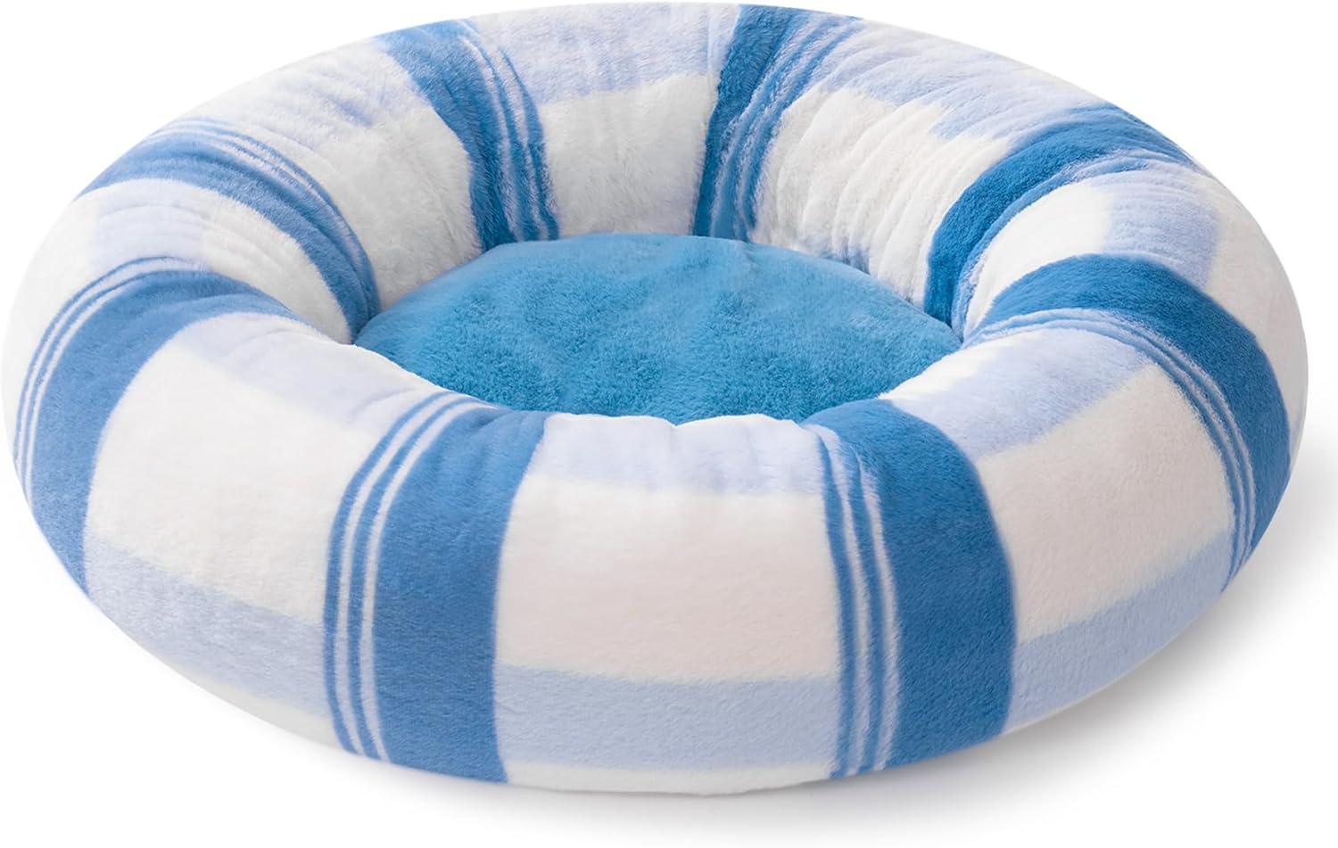 HKM-1194813 Soft Round Cat Bed for Indoor Cats - Calming Washable Pet Bed with Non-Slip Base, 23 Inch Blue Striped Design, Ideal for Small Dogs and Kittens