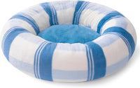 HKM-1194813 Soft Round Cat Bed for Indoor Cats - Calming Washable Pet Bed with Non-Slip Base, 23 Inch Blue Striped Design, Ideal for Small Dogs and Kittens