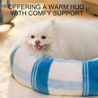 HKM-1194813 Soft Round Cat Bed for Indoor Cats - Calming Washable Pet Bed with Non-Slip Base, 23 Inch Blue Striped Design, Ideal for Small Dogs and Kittens