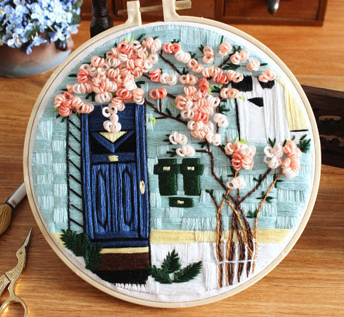 HKM-119507 Handmade Embroidery Kit - Cotton Fabric, Spring Landscape Design for Courtyards