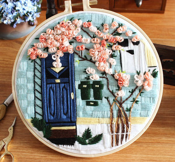 HKM-119507 Handmade Embroidery Kit - Cotton Fabric, Spring Landscape Design for Courtyards