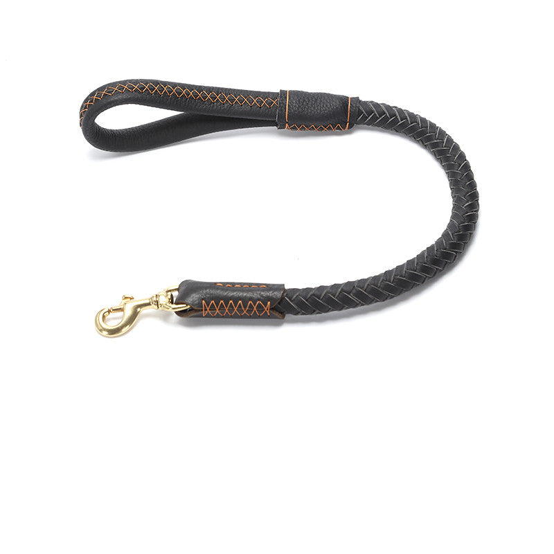 HKM-1195965 Leather Dog Leash with Anti-Breakaway Chain for Medium and Large Breeds