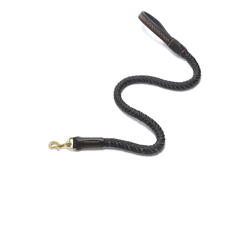 HKM-1195965 Leather Dog Leash with Anti-Breakaway Chain for Medium and Large Breeds