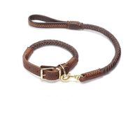 HKM-1195965 Leather Dog Leash with Anti-Breakaway Chain for Medium and Large Breeds