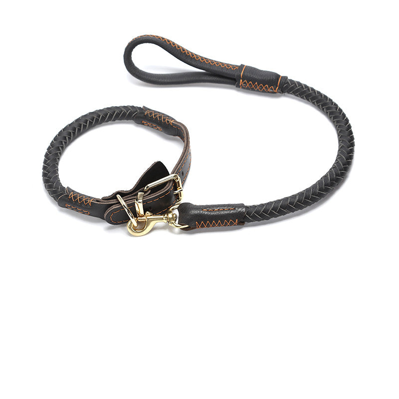 HKM-1195965 Leather Dog Leash with Anti-Breakaway Chain for Medium and Large Breeds