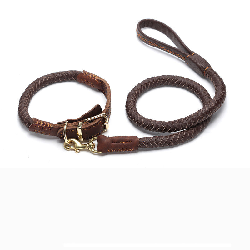 HKM-1195965 Leather Dog Leash with Anti-Breakaway Chain for Medium and Large Breeds