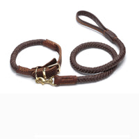 HKM-1195965 Leather Dog Leash with Anti-Breakaway Chain for Medium and Large Breeds