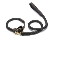 HKM-1195965 Leather Dog Leash with Anti-Breakaway Chain for Medium and Large Breeds
