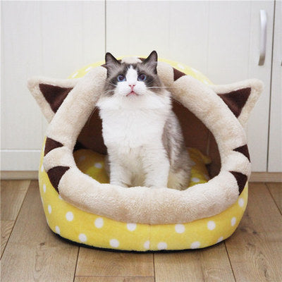 HKM-1196221 Cozy Indoor Cat Bed with Removable Washable Cushion - Soft Fabric Pet House for Cats and Small Dogs