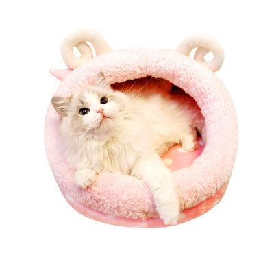 HKM-1196221 Cozy Indoor Cat Bed with Removable Washable Cushion - Soft Fabric Pet House for Cats and Small Dogs
