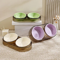 HKM-1196349 Transparent Double Pet Bowl for Cats and Dogs - Ideal for Eating and Drinking