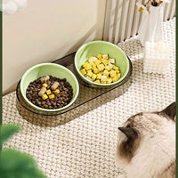 HKM-1196349 Transparent Double Pet Bowl for Cats and Dogs - Ideal for Eating and Drinking