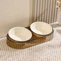 HKM-1196349 Transparent Double Pet Bowl for Cats and Dogs - Ideal for Eating and Drinking