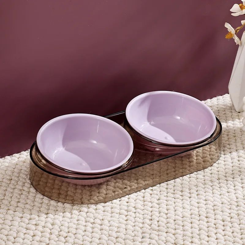 HKM-1196349 Transparent Double Pet Bowl for Cats and Dogs - Ideal for Eating and Drinking