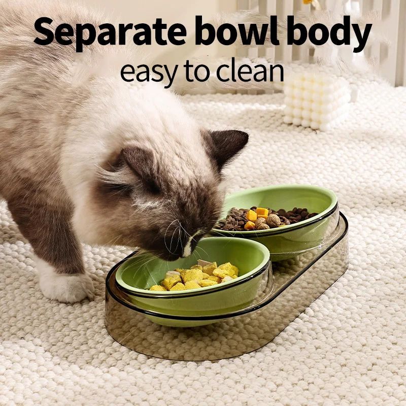 HKM-1196349 Transparent Double Pet Bowl for Cats and Dogs - Ideal for Eating and Drinking