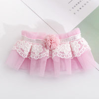 HKM-1198141 Elegant Lace Pearl Cat Collar - Pink & Blue Mesh Options Available, Multiple Sizes