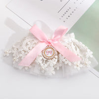 HKM-1198141 Elegant Lace Pearl Cat Collar - Pink & Blue Mesh Options Available, Multiple Sizes