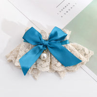 HKM-1198141 Elegant Lace Pearl Cat Collar - Pink & Blue Mesh Options Available, Multiple Sizes