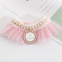 HKM-1198141 Elegant Lace Pearl Cat Collar - Pink & Blue Mesh Options Available, Multiple Sizes