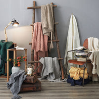 HKM-119827 Cozy Chenille Knitted Sofa Blanket - Soft Polyester, American Style, 130x160cm, Multiple Colors Available