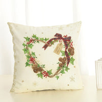 HKM-119891 Christmas Print Linen Cushion Cover - Soft and Comfortable 45x45cm Pillowcase in Various Colors