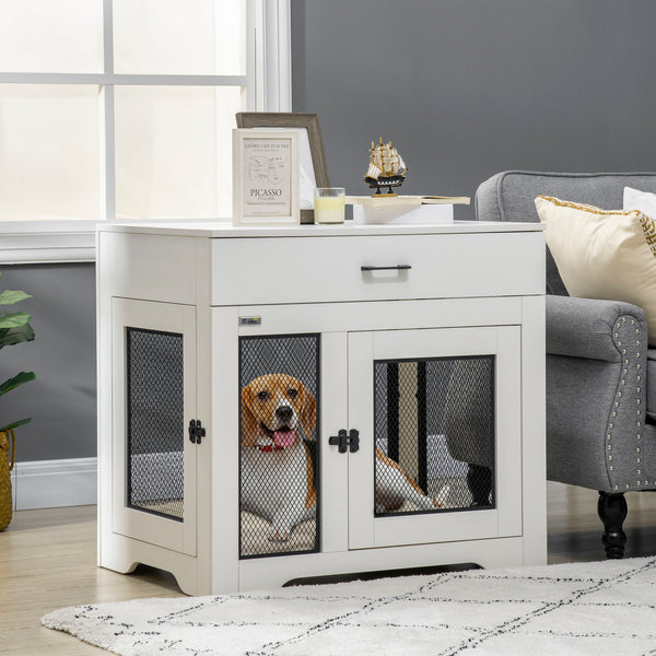 HKM-1199805 Stylish Indoor Dog Crate with Soft Water-Resistant Cushion and Storage Drawer, Suitable for Small Dogs