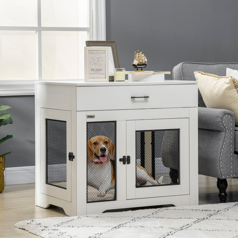 HKM-1199805 Stylish Indoor Dog Crate with Soft Water-Resistant Cushion and Storage Drawer, Suitable for Small Dogs