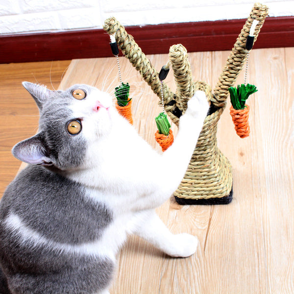 HKM-1202109 Cartoon Cat Claw Grinding Toy with Metal Support Frame and Durable Hemp Rope