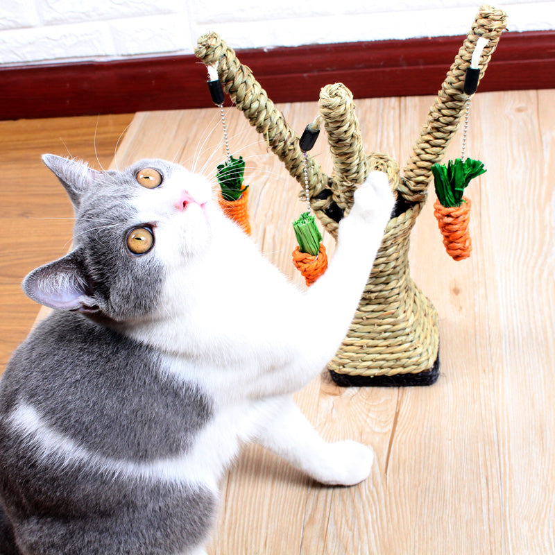 HKM-1202109 Cartoon Cat Claw Grinding Toy with Metal Support Frame and Durable Hemp Rope