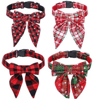 HKM-120211 Festive Plaid Dog Collar Bow Tie for Christmas ¨C Red, Green, and Snowflake Designs