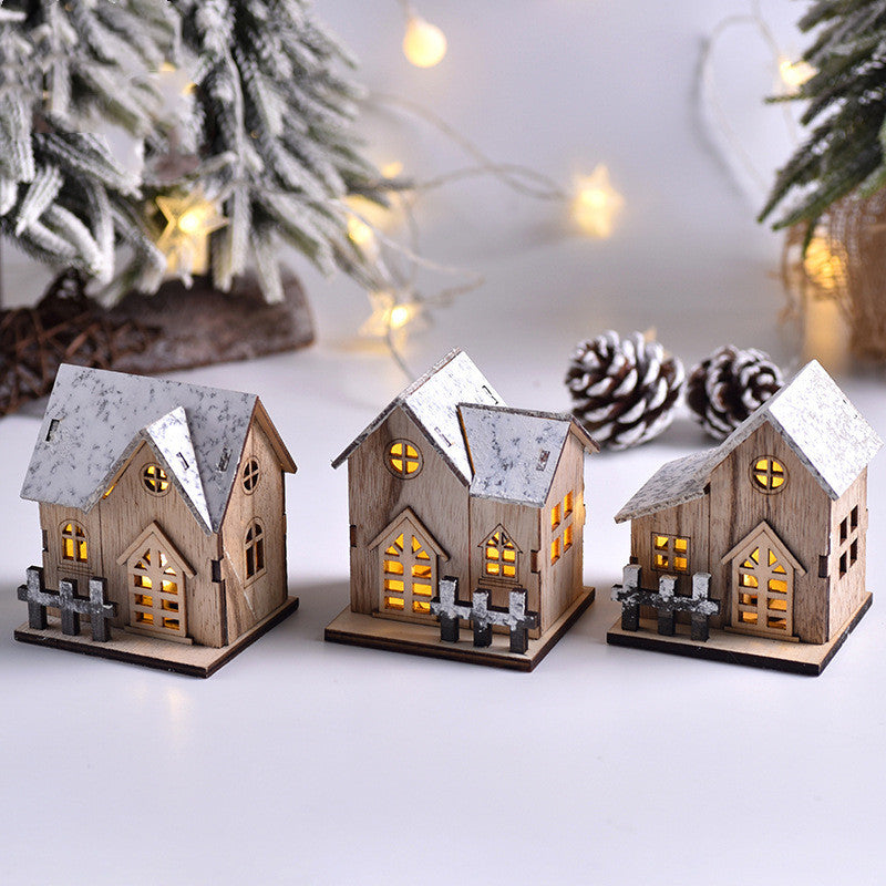 HKM-120275 Luminous Wooden Christmas Small House Decoration - Holiday Cabin with LED Lights