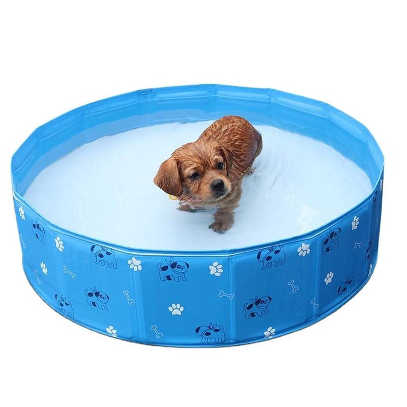 HKM-120723 Portable PVC Pet Folding Bathtub - Multi-functional Swimming Pool for Pets, Blue, 80cm Diameter