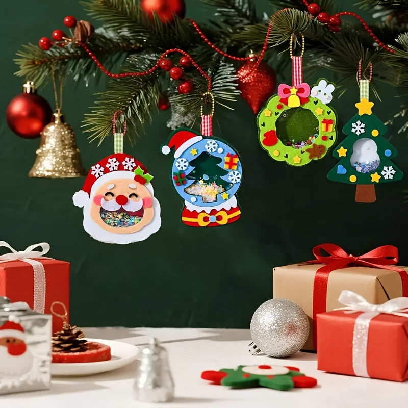HKM-120787 Christmas Felt Applique Kit - 4 Handmade Ornament Styles: Santa Claus, Wreath, Christmas Tree, Crystal Ball