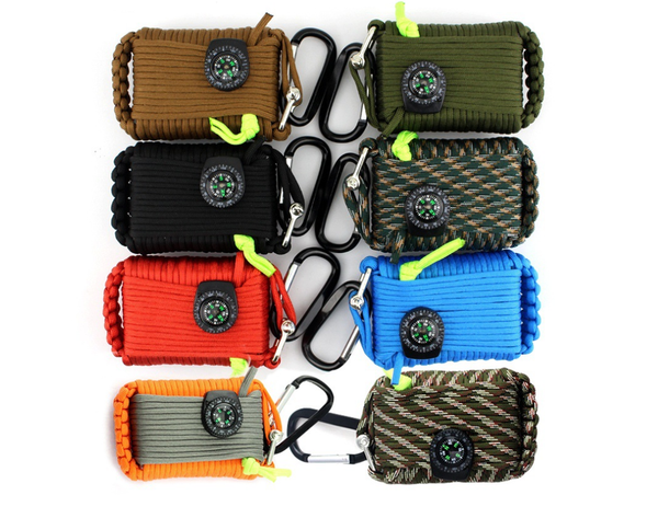 HKM-120851 Emergency Outdoor Survival Kit with Climbing Rope, Hand-Woven Camping Bag, and Equipment Umbrella