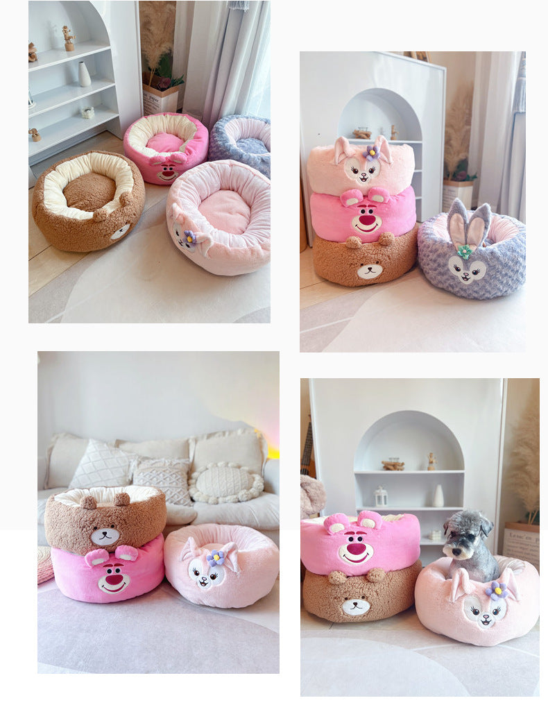 HKM-1209149 Cartoon Red Panda Plush Pet Nest Cushion for Autumn and Winter - Round Bed in Three Sizes
