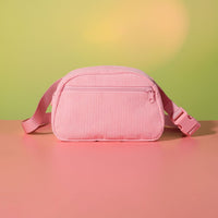 HKM-1209661 Cherry Blossom Pink Corduroy Pet Walking Set with Collar, Leash, Chest Harness & Mini Backpack