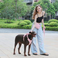 HKM-1209661 Cherry Blossom Pink Corduroy Pet Walking Set with Collar, Leash, Chest Harness & Mini Backpack