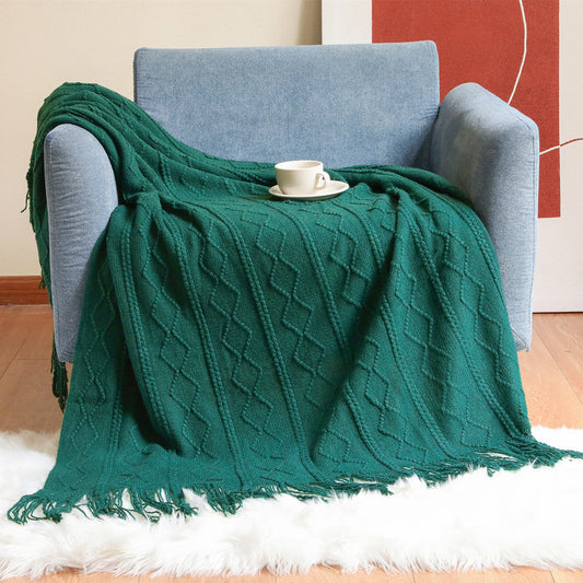 HKM-120979 Cozy Acrylic Knitted Sofa Blanket - Available in Multiple Sizes and Colors