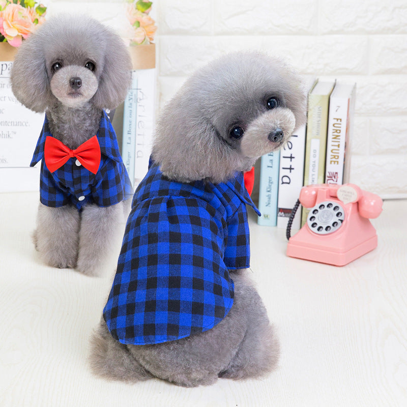 HKM-1210045 Plaid Dog Shirt for Small Pets - Comfortable Silk, Satin, and Velvet Blend, Sizes S to XXL
