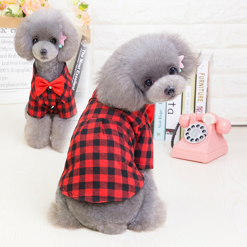 HKM-1210045 Plaid Dog Shirt for Small Pets - Comfortable Silk, Satin, and Velvet Blend, Sizes S to XXL